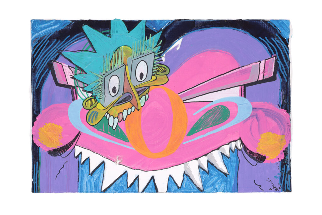 Quadro di street art del 2002 con personaggi astratti e colorati dallo stile geometrico