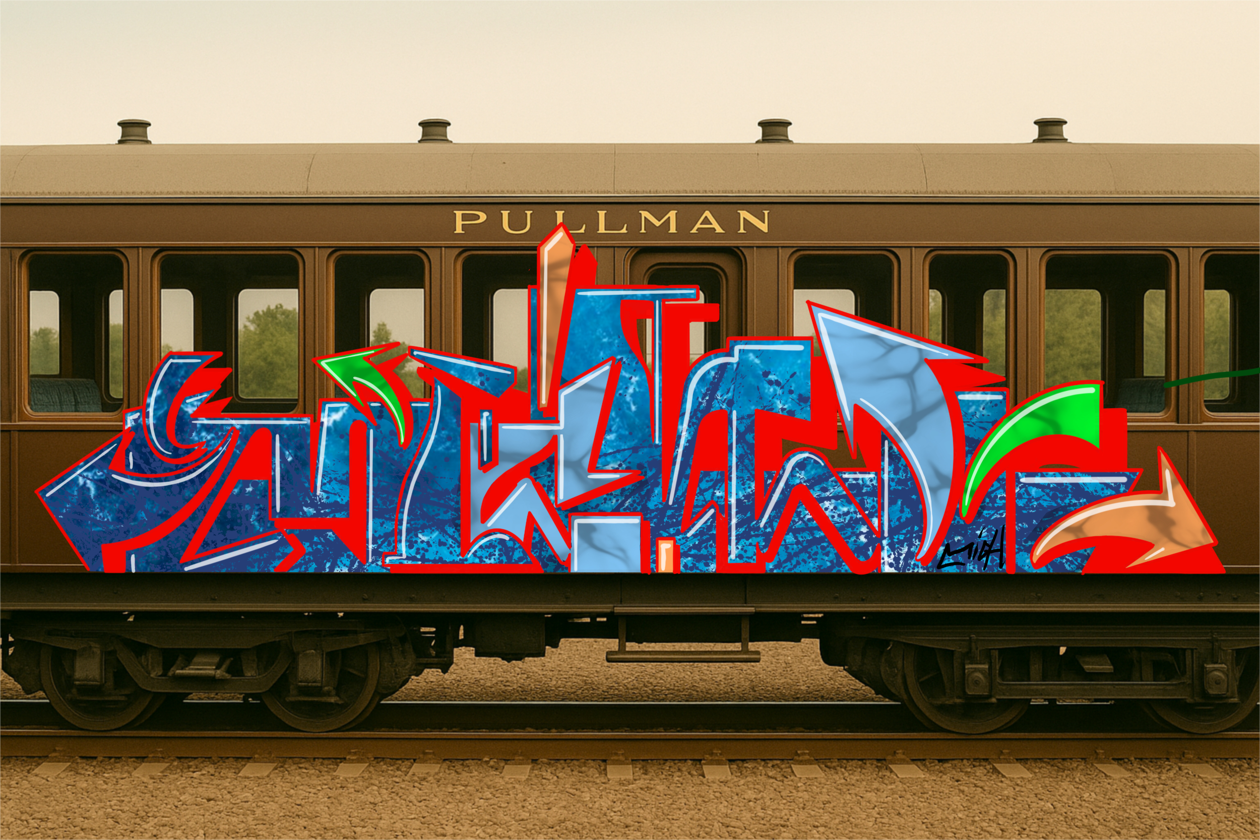 Lettering su vagone, 2025-07-15 - Procreate - Street art e memoria storica su supporto ferroviario.