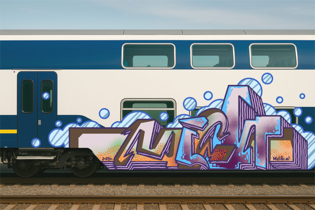 Graffiti digitale su carrozza ferroviaria con lettering tridimensionale di Mich81