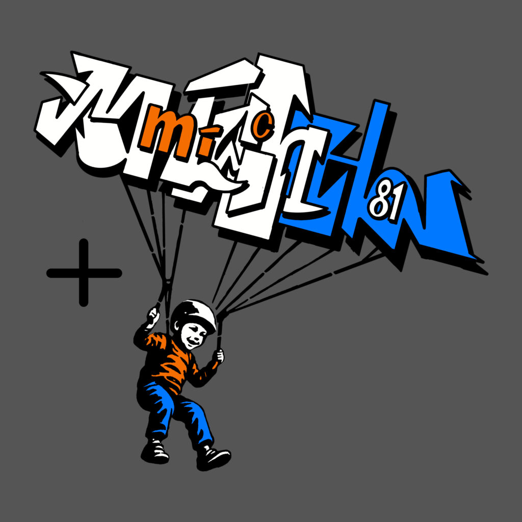 Disegno preparatorio stencil art con bambino con paracadute lettering urbano