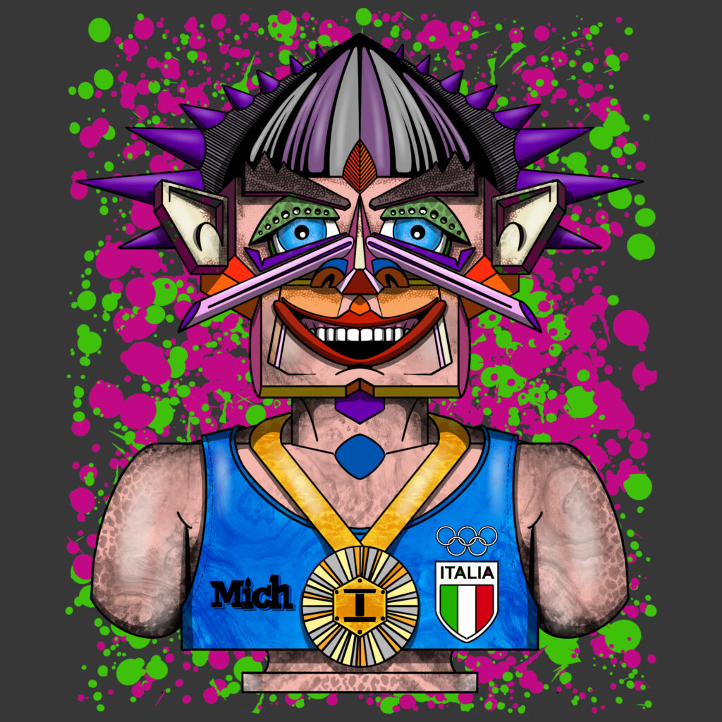 Gennaio 2024, ritratto simbolico di atleta con riferimenti olimpici