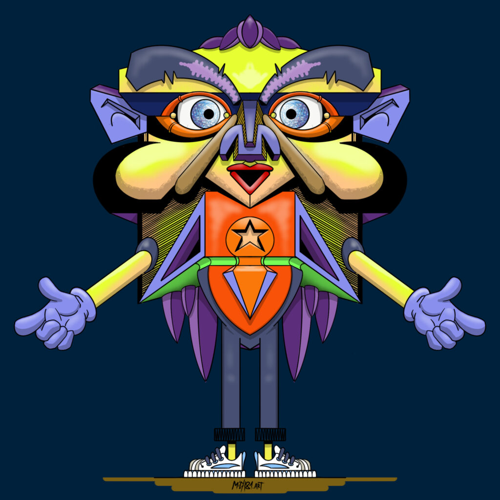 2024, figura simbolica con riferimenti sportivi e identità pop